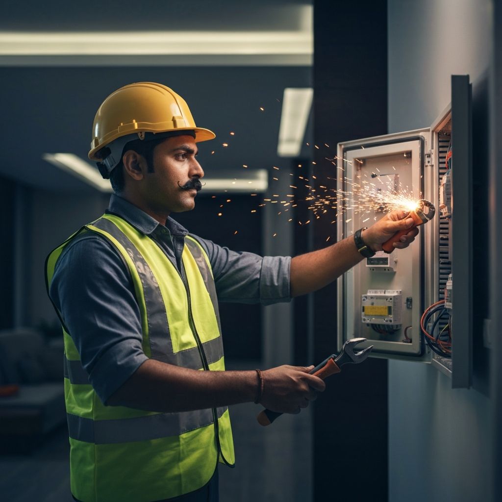 Professional electrician working